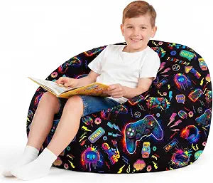 Boao 27 Inches Stuffed Animal Storage Bean Bag Cover, Neon Game, 1 Pc
