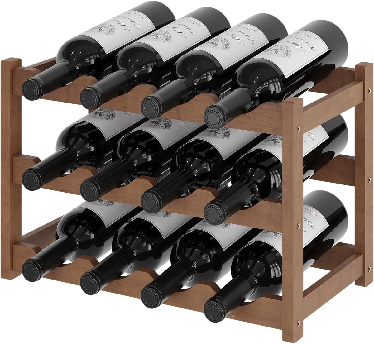 Wine Rackï¼ŒBamboo Wine Storage Cabinet Shelfï¼ŒCountertop Wine Shelf- Freestanding Wine Holder for Kitchen & Pantry (Brown, 3-Tier)