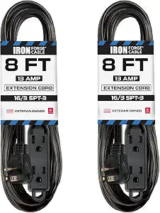 Iron Forge Cable 16 Gauge Indoor Extension Cord Multi Outlet, 8 Ft - Black