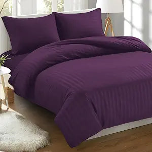 Elegant Comfort Best, Softest, Coziest 3-Piece Duvet Cover Sets! - 1500 Premier Hotel Quality Luxurious Wrinkle Resistant 3-Piece Damask Stripe Duvet Cover Set, Full/Queen, Eggplant/Purple