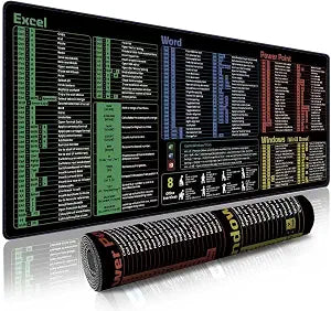 Office Shortcut Mouse Pad - 200+ Hotkeys for Excel/Word/PPT/Windows, 31.5"11.8" XL, Waterproof Anti - Slip Stitched Edge, 8 Desk Exercises for Efficiency