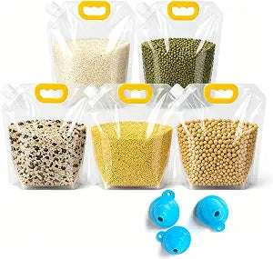 5PCS Airtight Grain Storage Bags with Handle, Reusable Rice Food Sealed Container, Moisture-Proof Dry Goods Sealing Stand-Up Leak Proof Prevent Liquid Spillage