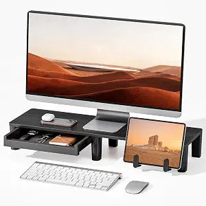 PEGZONE Ergonomic Monitor Stand Riser with Storage Drawer