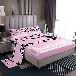 jejeloiu Cheer Bed Sheet Set Full Size 4Pcs for Kids Teens Adults