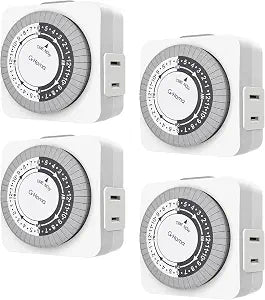 G-Homa Timers for Electrical Outlets 4 Packs,24 Hour Indoor Plug-in Mechanical Timer,30 Minute Intervals, Daily On/Off Cycle,1 Polarized Outlet, for Grow Light,Christmas Lights, Lamps ETL Listed