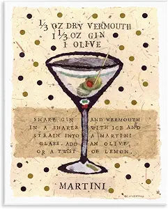 Dotted Martini Recipe Vintage, 11 x 14 Inch Mounted Print on Wall Plaque