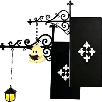 2Pcs Ghost Bookshelf Lantern, Library Bookshelf Hanging Lighting, Halloween Vintage Decorative Lamp for Study Reading Corner Home Library
