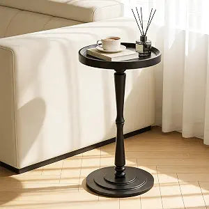 Small Round Side Table, C Table End Tables for Sofa, Sofa Round Tables for Living Room (Black)