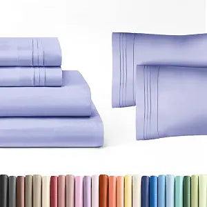 Lavender 4-Piece Sheet Set & Pillowcase Bedding Bundle (Queen Size) - Complete Queen Sheet Set & 2 Pillowcases with Deep Pockets up to 16 inches - Hotel Luxury Quality - Soft, Breathable and Cooling
