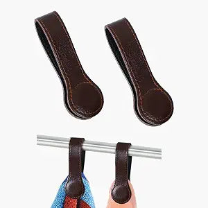 Leather Towel Clips - Magnetic Kitchen and Bathroom Accessory (2, Dark Brown)