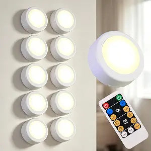 WRalwaysLX Remote Control LED Cabinet Push Light Cool/Warm Adjustable Operates On 3x1.5V AAA Batteries (Not Included) for Kitchen Under Cabinet Lighting,Closets, Cabinets, Counters (10Pack)