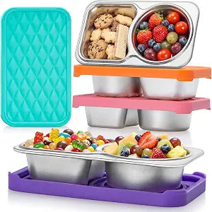 4 Pack Small Stainless Steel Snack Containers with Silicone Lids