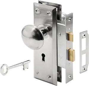 Prime-Line Keyed Mortise Lock Set, Satin Nickel Knob, Interior Doors
