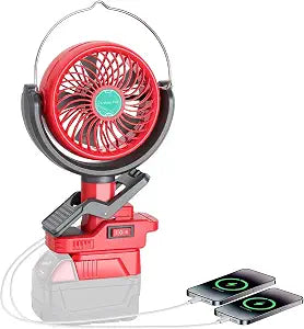 Clip Fan Compatible with Milwaukee M18 18V Battery (Tool Only) Cordless Portable Clip-On Fan with Dual USB Charging Ports & Adjustable Angle for Camping Jobsite Tent Travel Fishing Outdoor