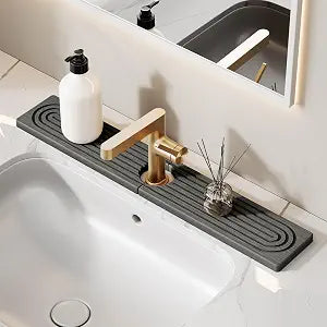 23.6 Inch Stone Faucet Mat for Kitchen Sink Splash Guard - Diatomite Quick Dry Stone Mat Kitchen Sink Protectors, Water-Absorbent Faucet Handle Drip Tray (Dark Gray, 23.6" x 3.9")