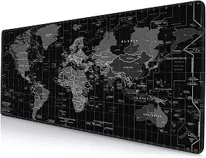 Large Gaming Mouse Pad with Stitched Edges, Desk Mat Extended Keyboard Pad, Non-Slip Rubber Base Desk Pad for Laptop, Office, Home, 31.5X11.8 inch Black World Map