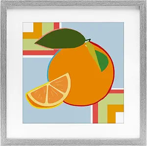 Geometric Orange Fruit Still Life, 16 x 16 Inch Framed Print Under Glass