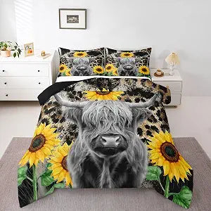 Feelyou Highland Cow Comforter Set Twin Size 2 Pcs Kids Boys Girls
