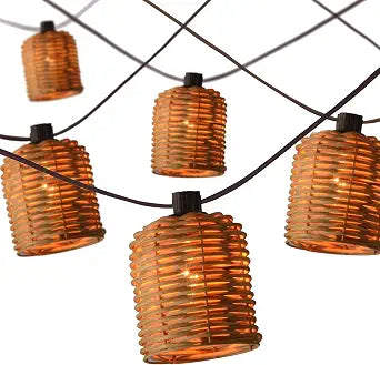 13FT Natural Rattan String Lights, 10 Decorative Lanterns Lights, Natural