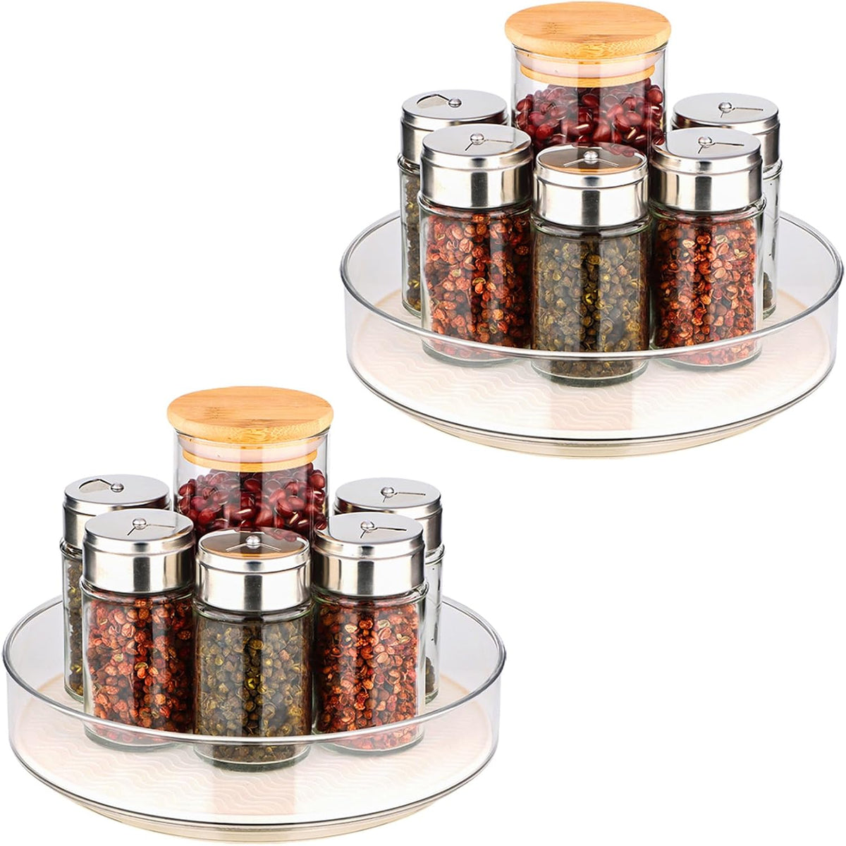 2 Pack Lazy Susan Organizer for Cabinetï¼šLazy Susan Turntable (8 Inch) with Non-Slip Mat and Handles,Turntable Rack for Kitchen,Pantry,Refrigerator,Bathroom and Vanity Countertop