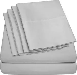 Cal King Size Bed Sheets - 6 Piece 1500 Supreme Collection Fine Brushed Microfiber Deep Pocket California King Sheet Set Bedding - 2 Extra Pillow Cases, Great Value, California King, Silver