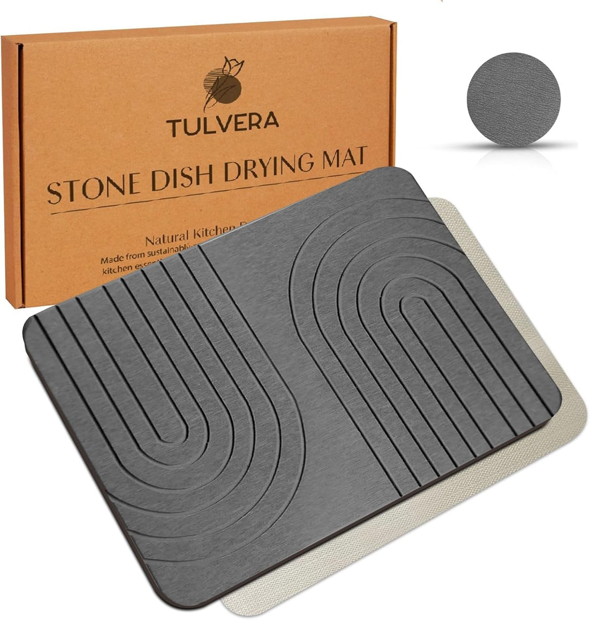 Stone Dish Drying Mat for Kitchen Counter - Diatomaceous Earth Drying Mat | Fast-Absorbing, Minimalist Design, Durable Diatomite | Non-Slip, Heat Resistant, Easy-to-Clean | USA Brand | 15.7''x11.8''