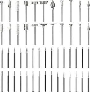 52Pcs Diamond Grinding Bit Polishing Kit Compatible with Dremel, Stone Carving Set Diamond Bits 1/8" (3mm) Shank Accessories for Stone Glass Ceramics Carving, Polishing, Grinding