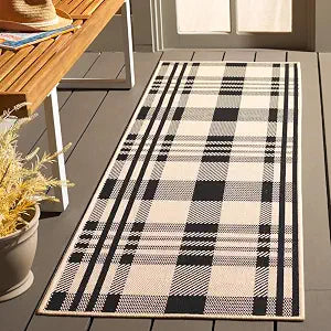 SAFAVIEH Washable Rug Outdoor Courtyard Collection - 2'3" x 10' Runner, Black & Bone, Plaid Pattern, Non-Shedding & Easy Cleaning, Ideal for Patio, Entryway, Mudroom, Hallway, Kitchen (CY6201-216)