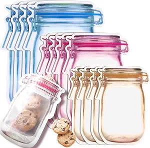 Fireboomoon 30 PCS Multi-Size Mason Jar Bottle Pattern Zipper Bags,Reusable Airtight Seal Leak-Proof Portable Food Snack Save Storage Pouch Bag for Travel Picnic Camping and Kids