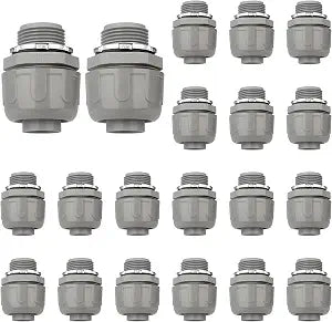Conduit Connectors, 3/4 Inch, Straight, Grey, 20-Pack