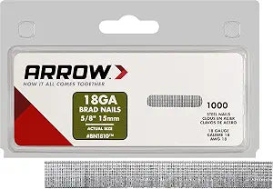 Arrow BN1810CS 18-Gauge Steel Brad Nails for Molding, Cabinets, Framing, Trim, and Finishing, Safe to Use with Electric or Battery Powered Nailers, Steel, 5/8 Inch, 1000 Count (Pack of 1)