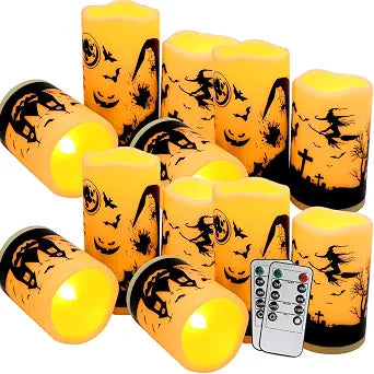 12-Pack Halloween Ink Painting Large Electronic Waxes with Remote Control, Flameless LED Candles for Halloween Spooky, Halloween Ambient Sense Artifacts.