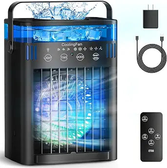 Portable Air Conditioner Mini Desktop AC Fan with Remote, 1000ml Water Tank