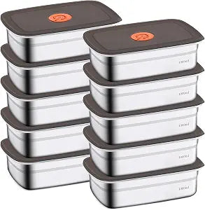 CLWVPCOT 10 Pack Stainless Steel Food Storage Containers with Leak-Proof Lids, 34oz Reusable Metal Meal Prep Lunch Boxes, Stackable, BPA-Free, Dishwasher Safe for Snacks, Fruits & On-the-Go Meals