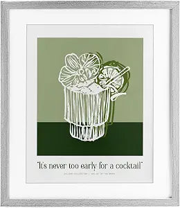 Never Too Early Cocktail Quote, 13 x 16 Inch Framed Print Under Glass