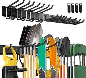 64'' Garage Tool Organizer Wall Mount, 18 PCS Adjustable Garden Tool Hanger Rack, Garage Hooks Heavy Duty, Shovel Holder Wall Mount, Storage Hooks for Hanging in Garage