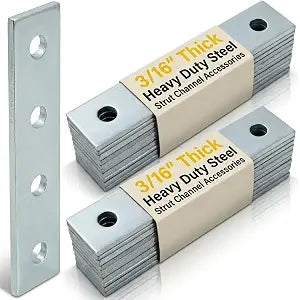 20 Pack Strut Channel Flat Plate Connector, Strut Accessories & Fittings, 4-Hole Straight, 3/16" Thick Zinc Plated Steel, Fits 1-5/8" Strut Channel & 1/2" Bolts, for Solar, HVAC & Framing