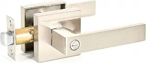 Privacy Function Satin Nickle Silver Keyless Interior Heavy Duty Door Lever Handle with Modern Slim Square Rosette for Bedroom, Bathroom, Office (Satin Nickle, Privacy Function)