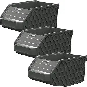 Klein Tools 54865MB MODbox Small Storage Bin, 3-Pack, Modular Wall-Mounted Organizer for Fasteners, Bits, and Accessories, Clear Removable Window, Tool-Free Mounting, Nestable Off-Wall Design