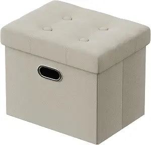 PRANDOM Ottoman with Storage [1-Pack] Velvet Folding Small Square Foot Stool with Lid for Living Room Bedroom Coffee Table Dorm Beige 17x13x13 inches