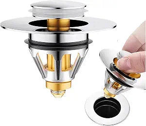 Sink Drain Strainer, Pop Up Bathroom Sink Stopper Drain Hair Catcher Sink Accessories Stainless Steel Silver, 1 pcs