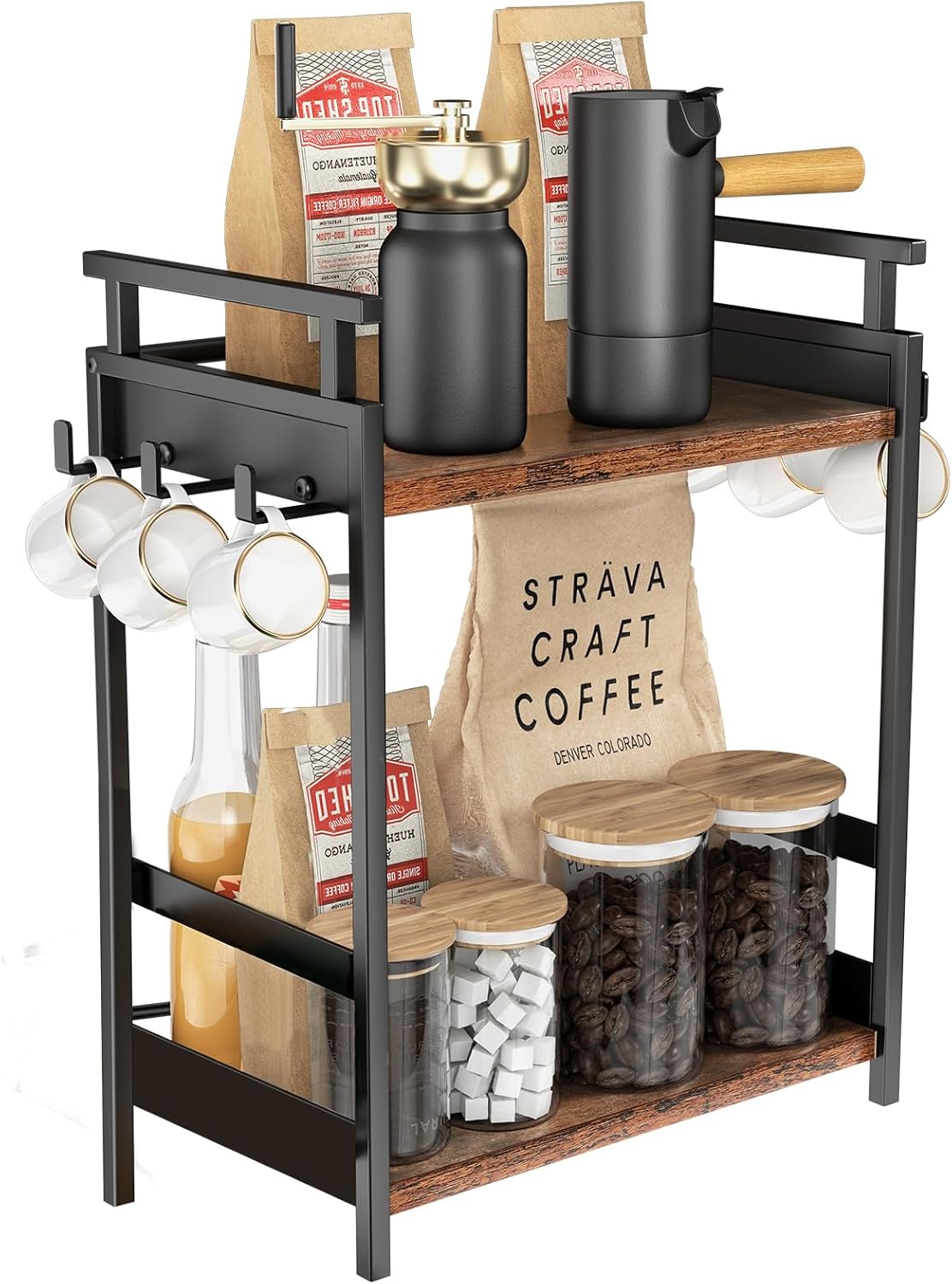 KLM Coffee Bar Organizer for Home Office, 6 Hooks Coffee Cup Holder Rack