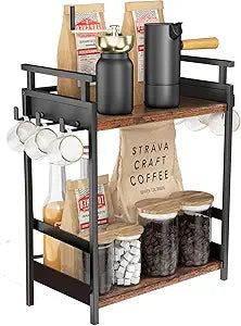 KLM Coffee Bar Organizer for Home Office, 6 Hooks Coffee Cup Holder Rack
