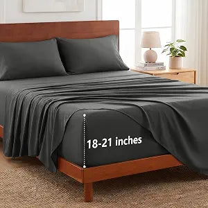 CozyLux 4-Piece King Sheet Set, 21-Inch Extra Deep Pocket, Dark Grey