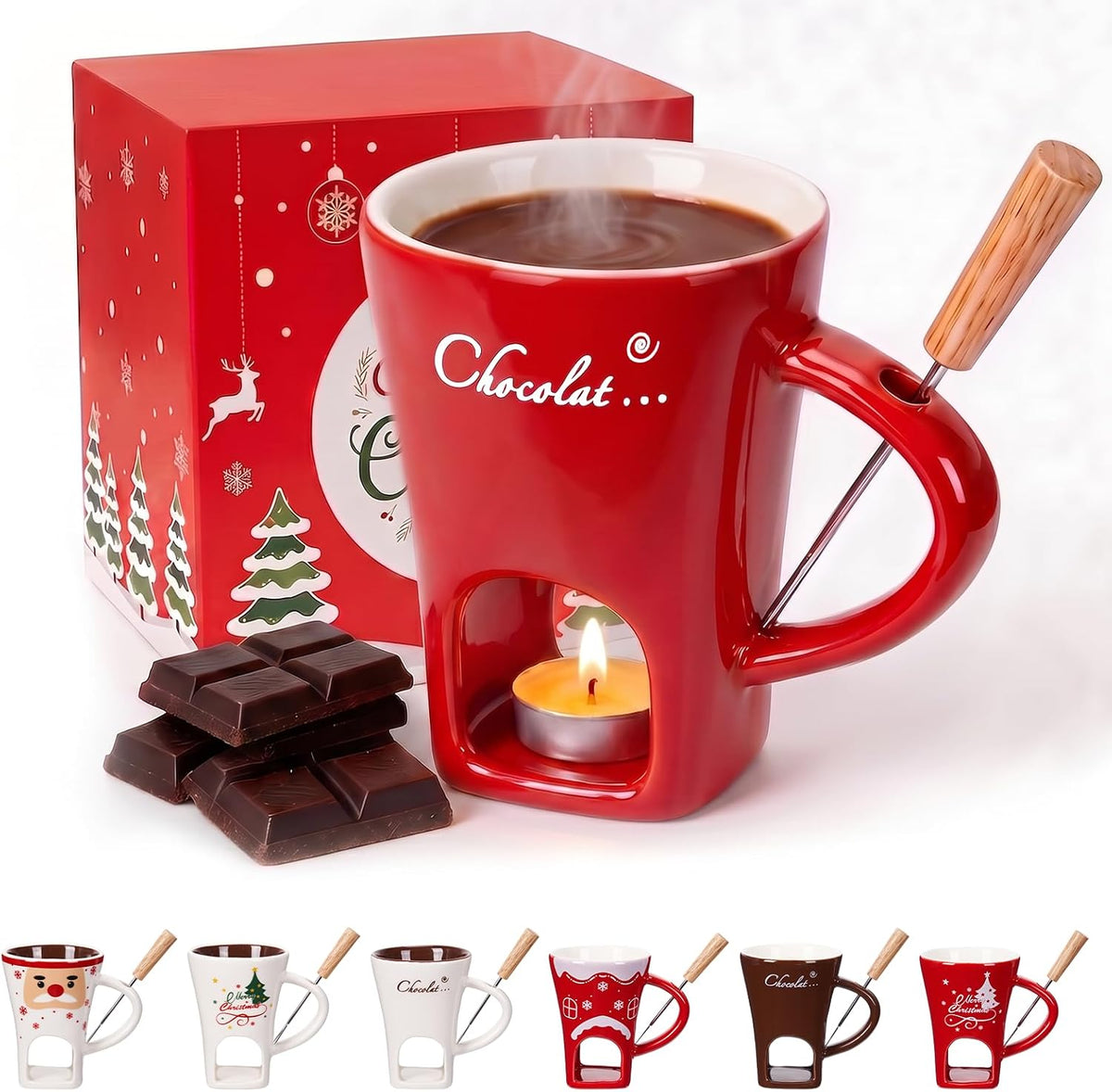 Chocolate Melting Cup with Forks, 130ml Ceramic Fondue Mug for Cheese & Chocolate Dipping, Perfect Fondue Pot Set for Birthday Date Night Wedding Gifts