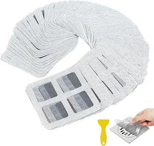 80PCS 4"x4" Disposable Hair Drain Stickers, Anti-Blocking Filter Screen Self-Adhesive Mesh Drain Covers for Bathroom, Bathtub, Sink, Kitchen, Laundry Room, Shower