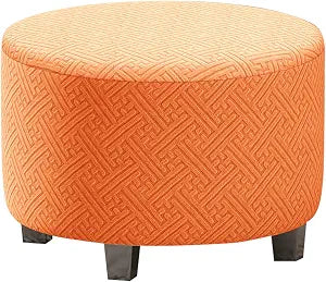 Round Ottoman Cover Soft Jacquard Footstool Slipcover with Elastic Bottom Stretch Ottoman Slipcovers Washable Removable Folding Storage Covers Furniture Protector M Orange