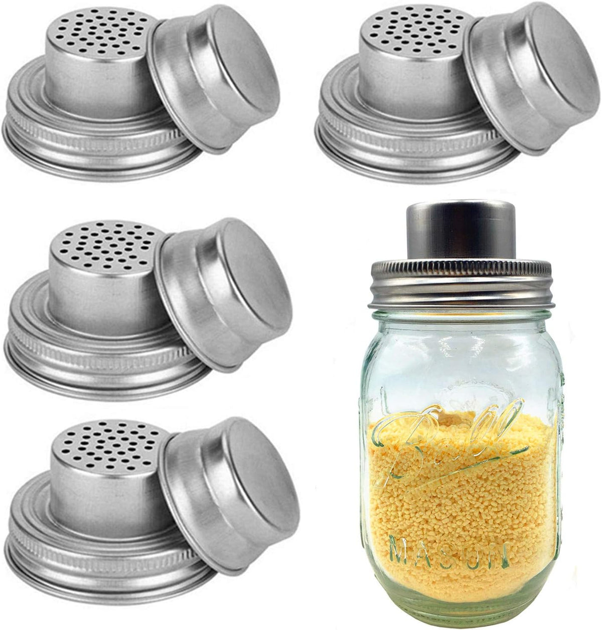 Shaker Lids Metal Stainless Steel with Silicone Seals REGULAR MOUTH Mason Jar Shakers Lid Replacement 4 Pack
