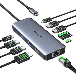 USB C Hub Ethernet USB-C Adapters for MacBook Pro/Air with HDMI 4K@60Hz