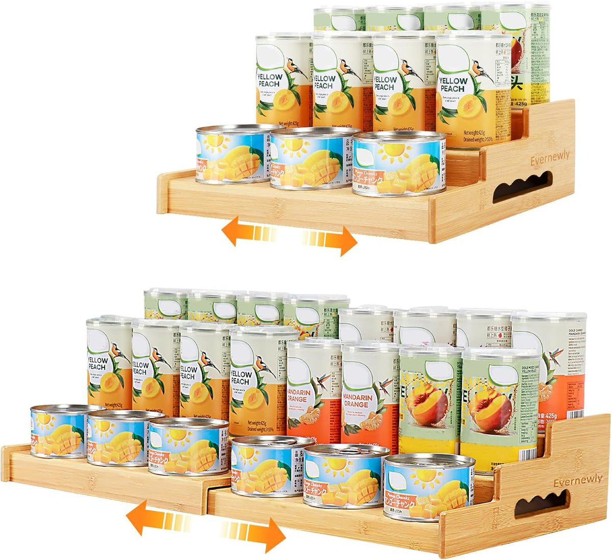 Expandable Bamboo Can Rack Organizer for Pantry, Holds 24 Cans